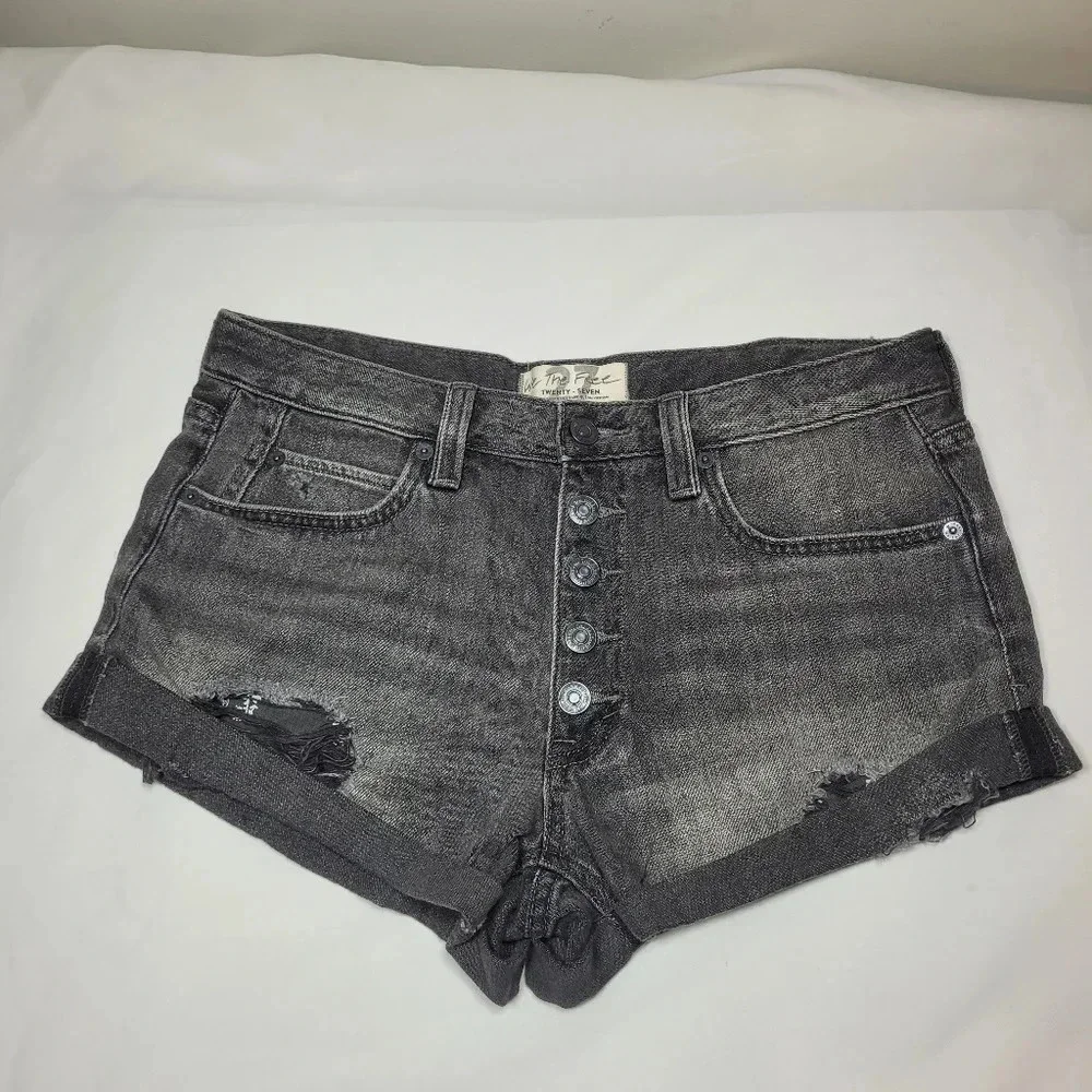 We the Free Free People Black Distressed Button Fly Shorts sz 27